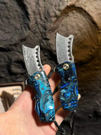 75-Layer Damascus EDC Folding Knife | Galaxy Resin Handle