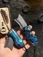75-Layer Damascus EDC Folding Knife | Galaxy Resin Handle