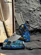 75-Layer Damascus EDC Folding Knife | Galaxy Resin Handle