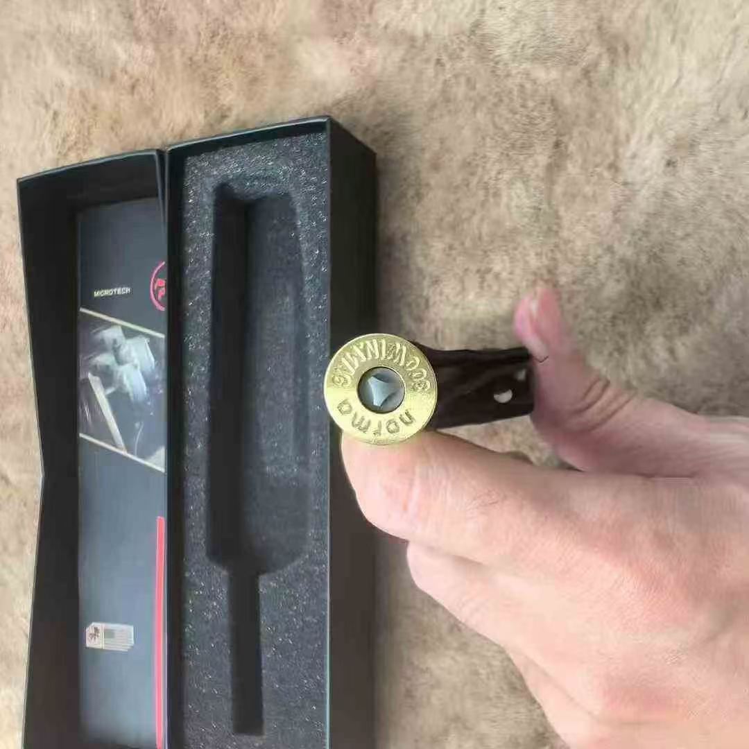 14C28N Fixed Blade Tool | Brass Bullet Handle | Carbon Fiber Kydex Sheath