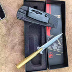 14C28N Fixed Blade Tool | Brass Bullet Handle | Carbon Fiber Kydex Sheath
