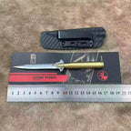 14C28N Fixed Blade Tool | Brass Bullet Handle | Carbon Fiber Kydex Sheath