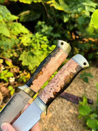 SKD11 Full Tang Fixed Blade Outdoor Knife | Burl Wood Handle & Leather Sheath