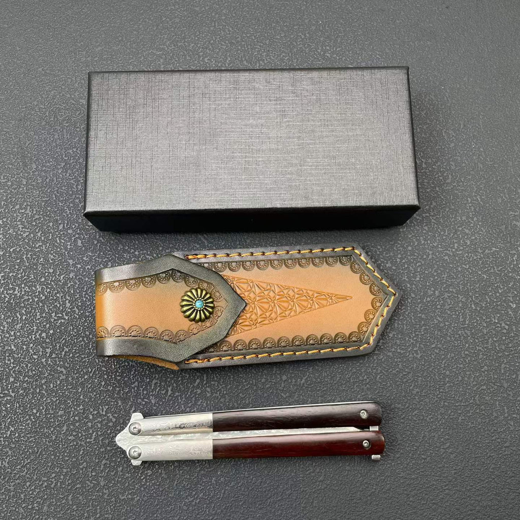 Damascus Butterfly Tool – 228-Layer VG10 Steel | Rosewood & CNC Steel Handle