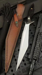 CPM-3V Full Tang Fixed Blade Knife - Black Gold Wood Handle with Leather Sheath