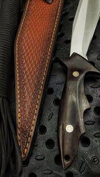CPM-3V Full Tang Fixed Blade Knife - Black Gold Wood Handle with Leather Sheath