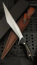CPM-3V Full Tang Fixed Blade Knife - Black Gold Wood Handle with Leather Sheath