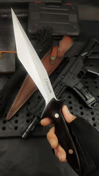 CPM-3V Full Tang Fixed Blade Knife - Black Gold Wood Handle with Leather Sheath