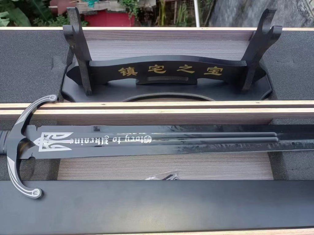 Heavy Duty Full Tang Battle Sword - Titanium Black 9Cr18 Steel | G10 Handle | Lacquered Wood Sheath