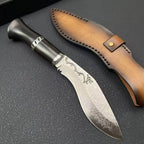 Damascus Steel Fixed Blade Knife - Ebony Handle with Leather Sheath