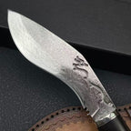 Damascus Steel Fixed Blade Knife - Ebony Handle with Leather Sheath