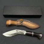 Damascus Steel Fixed Blade Knife - Ebony Handle with Leather Sheath