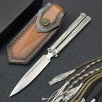 228-Layer Damascus VG10 Pocket Tool - Engraved Stainless Steel Handle with Leather Sheath