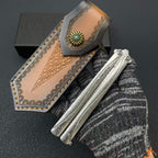 228-Layer Damascus VG10 Pocket Tool - Engraved Stainless Steel Handle with Leather Sheath