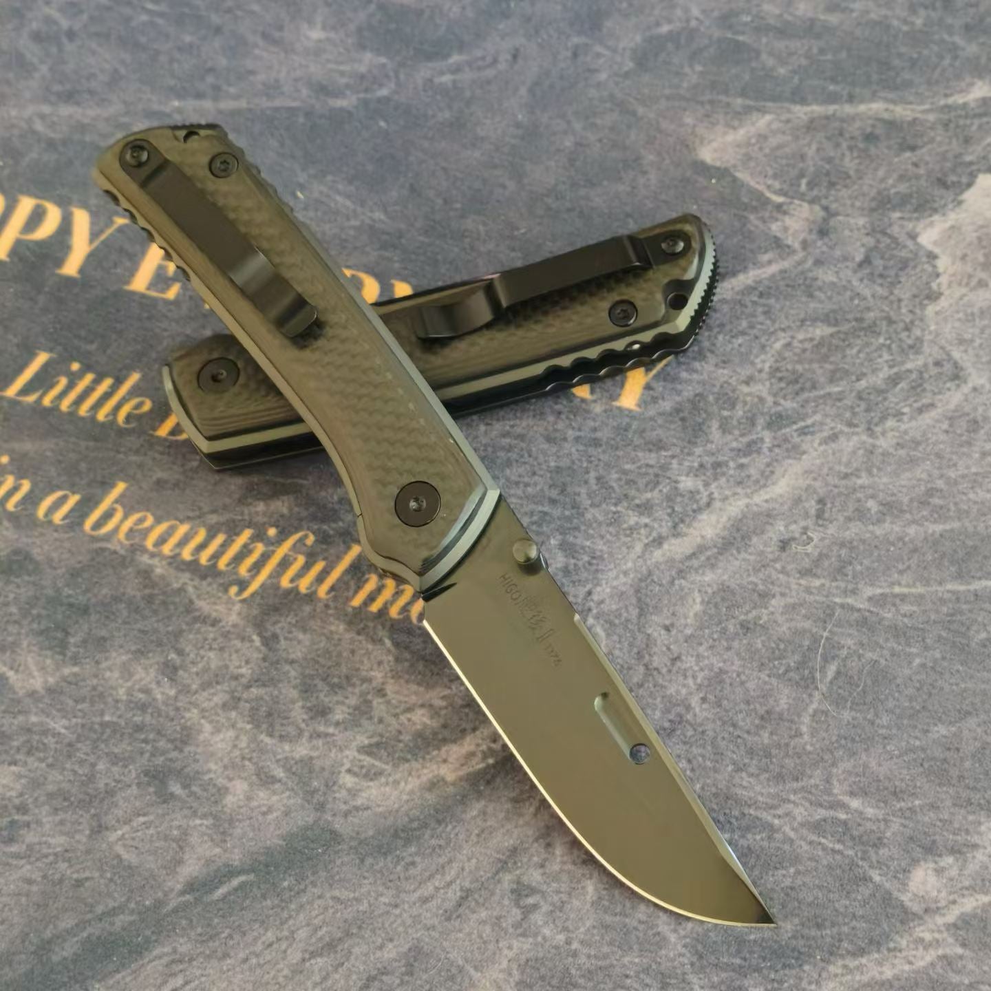 DLC Mirror Folding Knife | VG10 Steel TC4 Titanium + Carbon Fiber