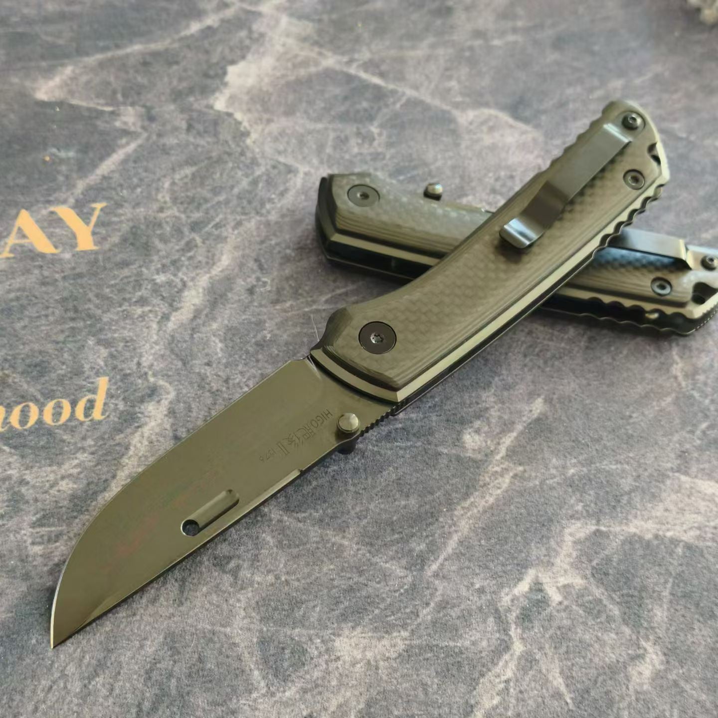 DLC Mirror Folding Knife | VG10 Steel TC4 Titanium + Carbon Fiber