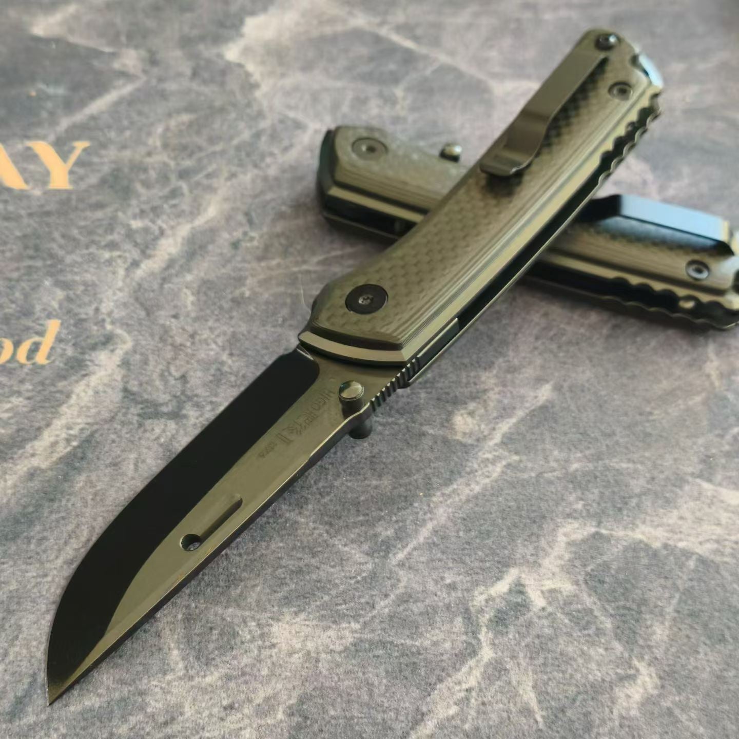 DLC Mirror Folding Knife | VG10 Steel TC4 Titanium + Carbon Fiber