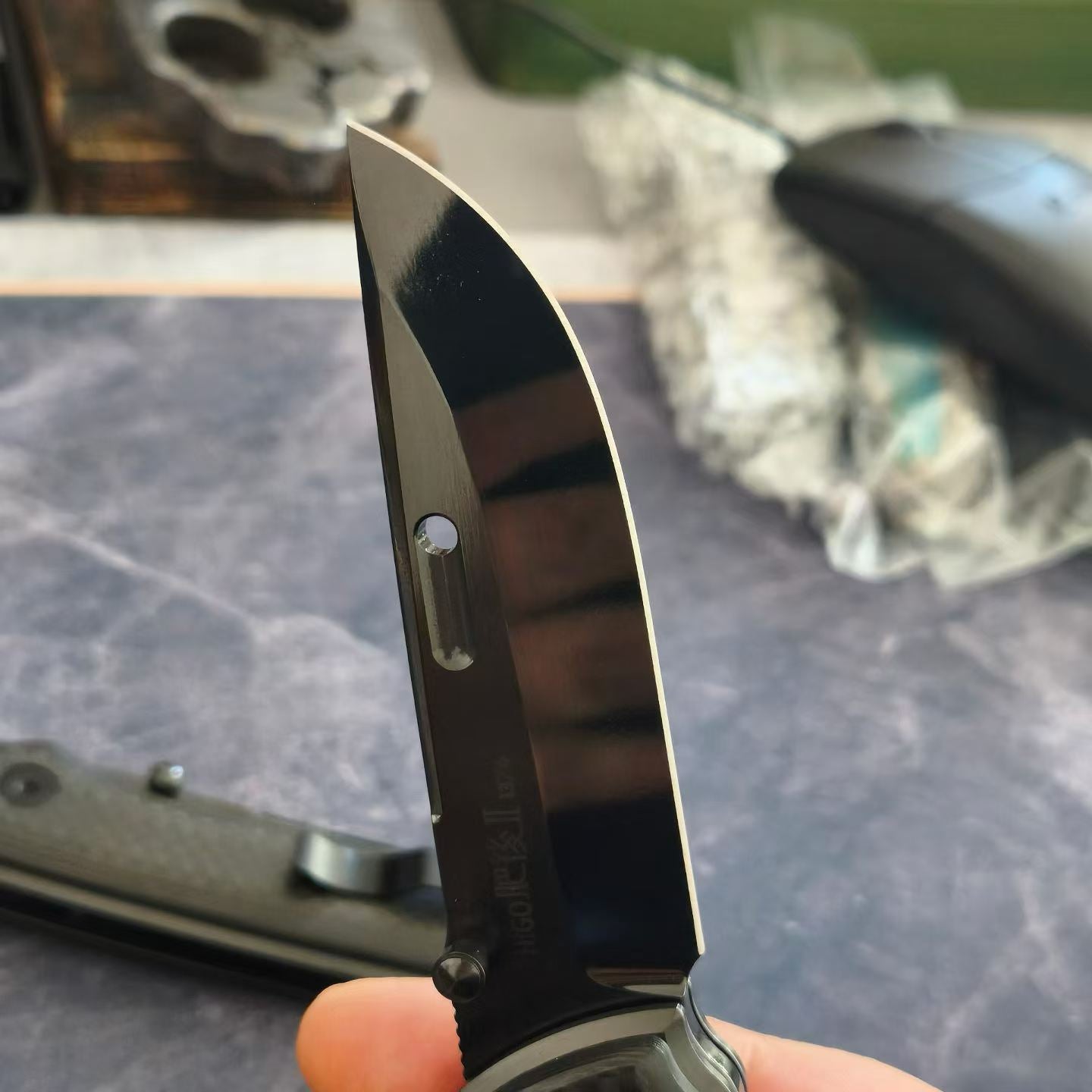 DLC Mirror Folding Knife | VG10 Steel TC4 Titanium + Carbon Fiber