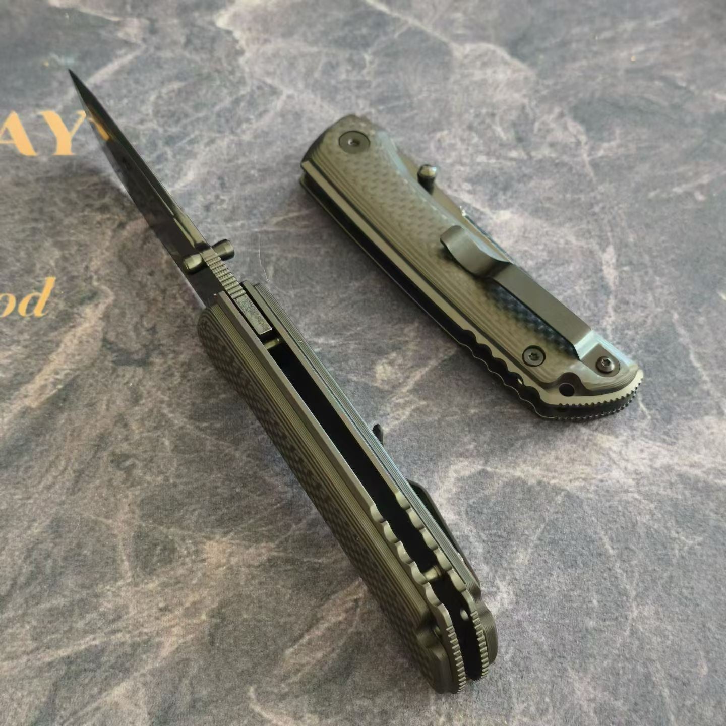 DLC Mirror Folding Knife | VG10 Steel TC4 Titanium + Carbon Fiber