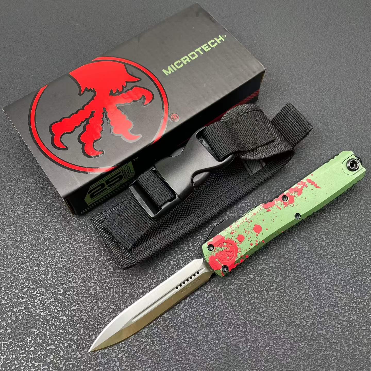 Mic UT OTF Knife | 8Cr14MoV Steel | Aluminum Handle | Splatter Edition