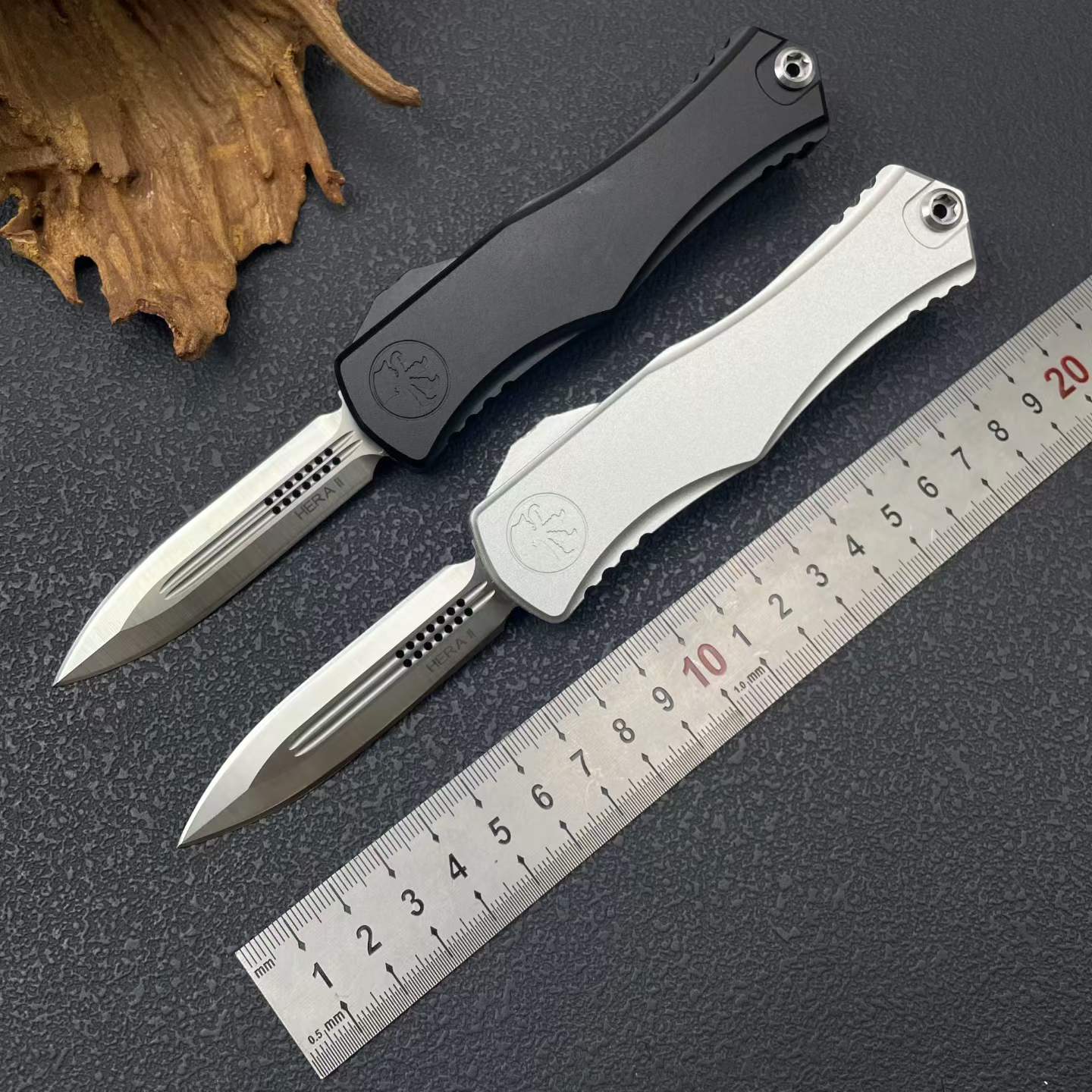 Hera II OTF Knife | 8Cr14MoV Steel | Aerospace Aluminum Handle | Black / Silver