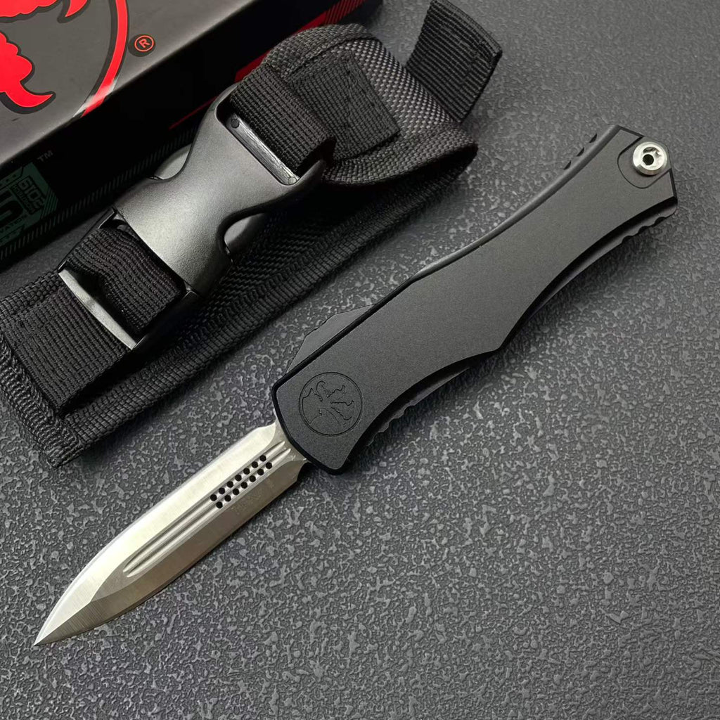 Hera II OTF Knife | 8Cr14MoV Steel | Aerospace Aluminum Handle | Black / Silver