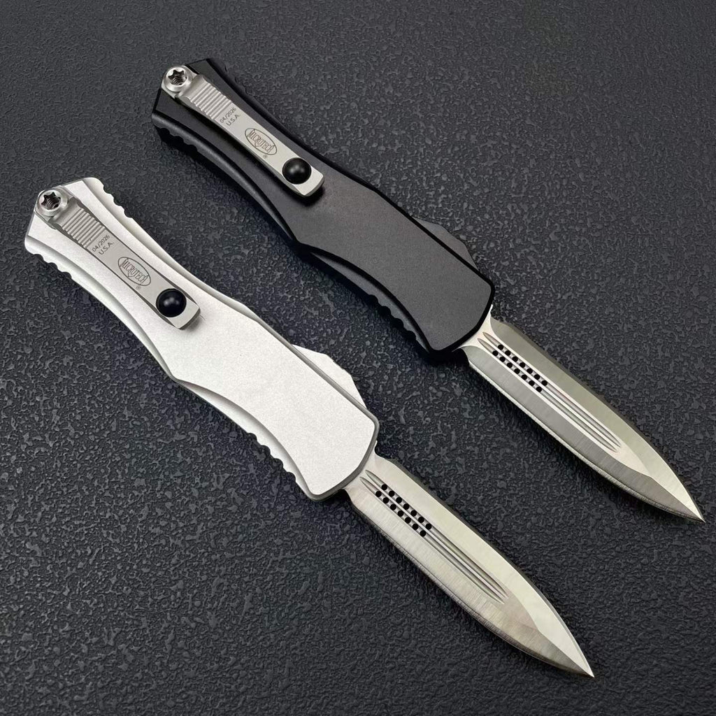 Hera II OTF Knife | 8Cr14MoV Steel | Aerospace Aluminum Handle | Black / Silver