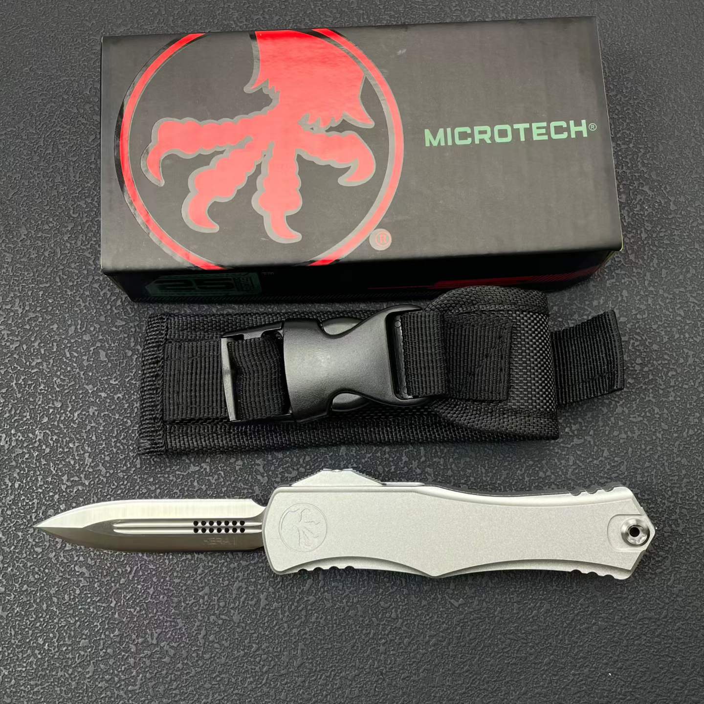 Hera II OTF Knife | 8Cr14MoV Steel | Aerospace Aluminum Handle | Black / Silver