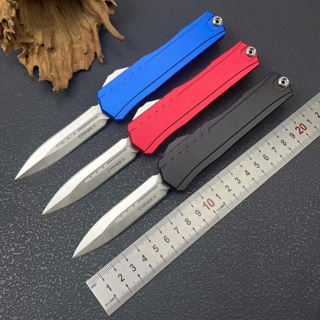 Cypher II Folding Knife | 8Cr14MoV Steel | Aluminum Handle | Blue Red Black
