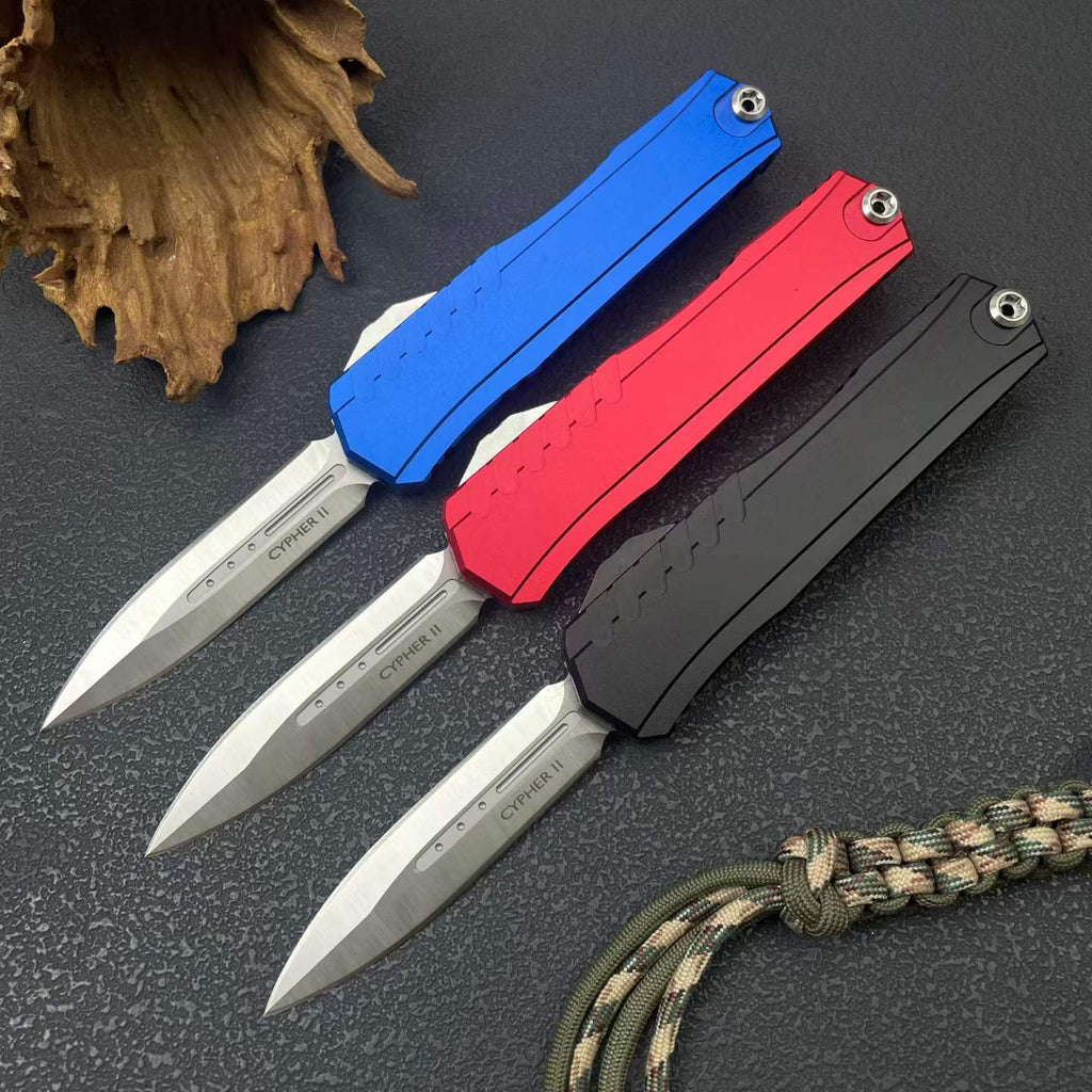 Cypher II Folding Knife | 8Cr14MoV Steel | Aluminum Handle | Blue Red Black