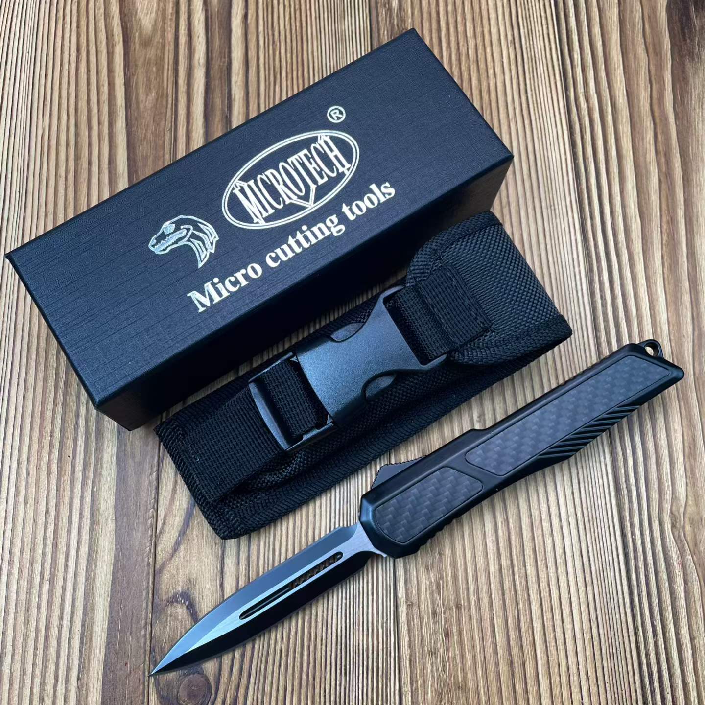 Micro Tech OTF Style Fixed Blade – 8CR14MOV Carbon Fiber Handle