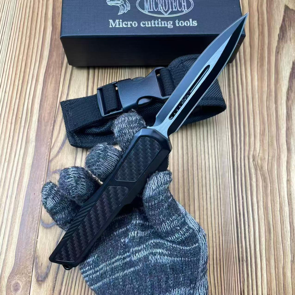 Micro Tech OTF Style Fixed Blade – 8CR14MOV Carbon Fiber Handle