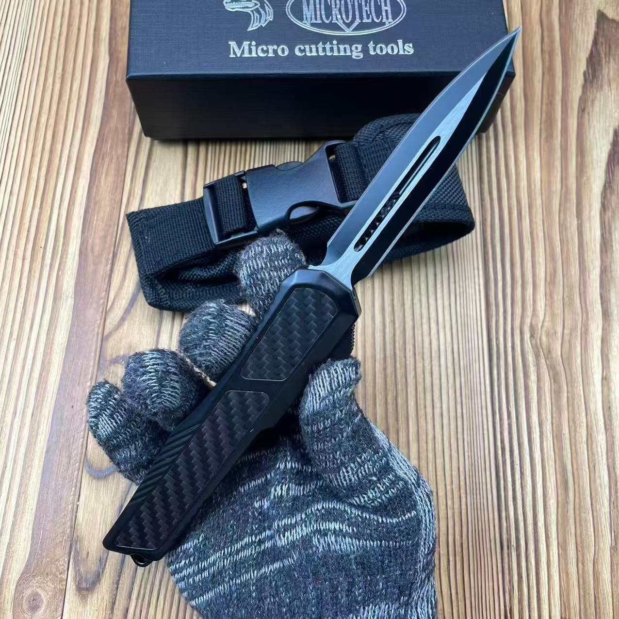 Micro Tech OTF Style Fixed Blade – 8CR14MOV Carbon Fiber Handle