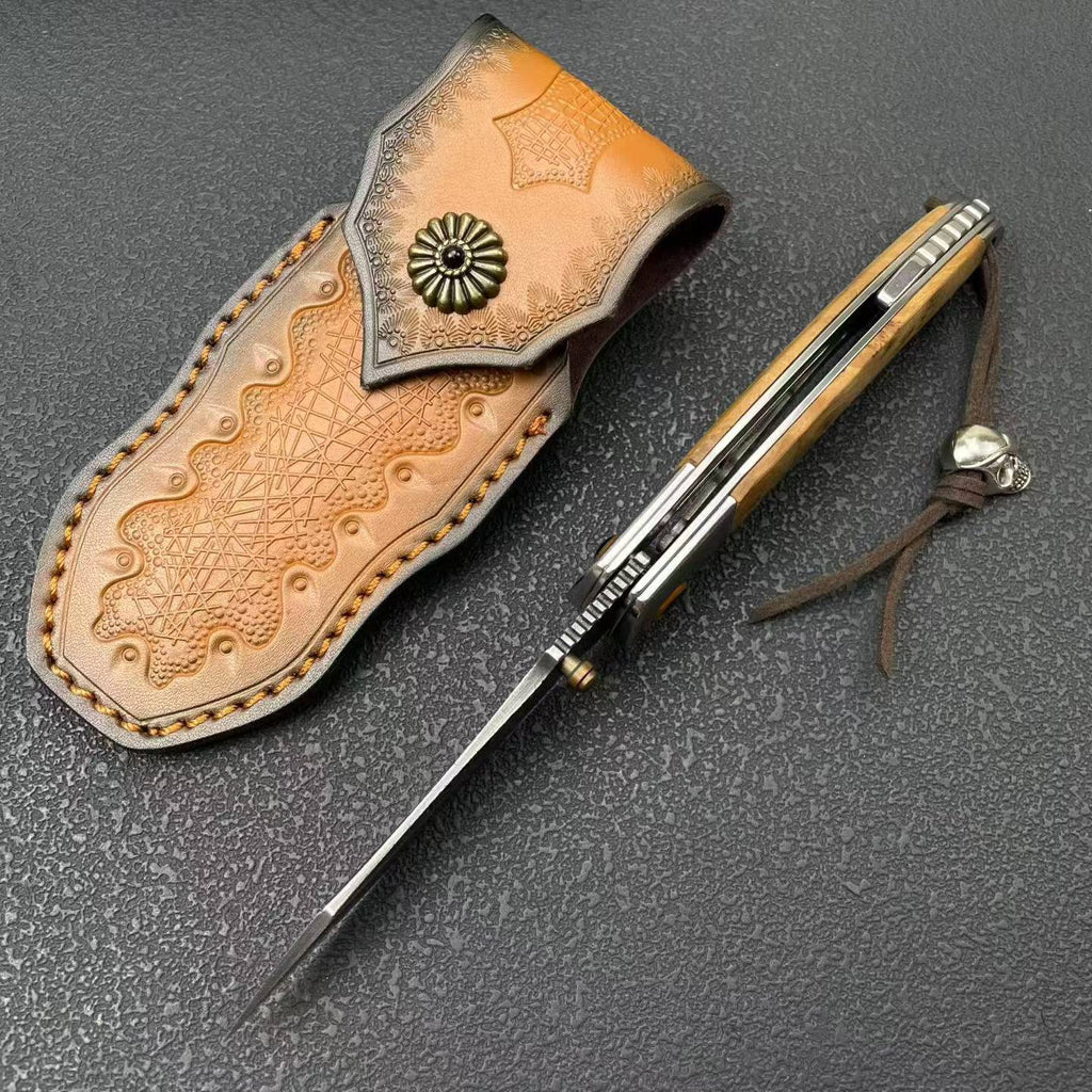 Damascus Folding Knife – 228-Layer VG10 Steel & Burl Wood Handle