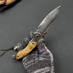 Damascus Folding Knife – 228-Layer VG10 Steel & Burl Wood Handle