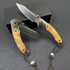 Damascus Folding Knife – 228-Layer VG10 Steel & Burl Wood Handle