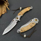 Damascus Folding Knife – 228-Layer VG10 Steel & Burl Wood Handle