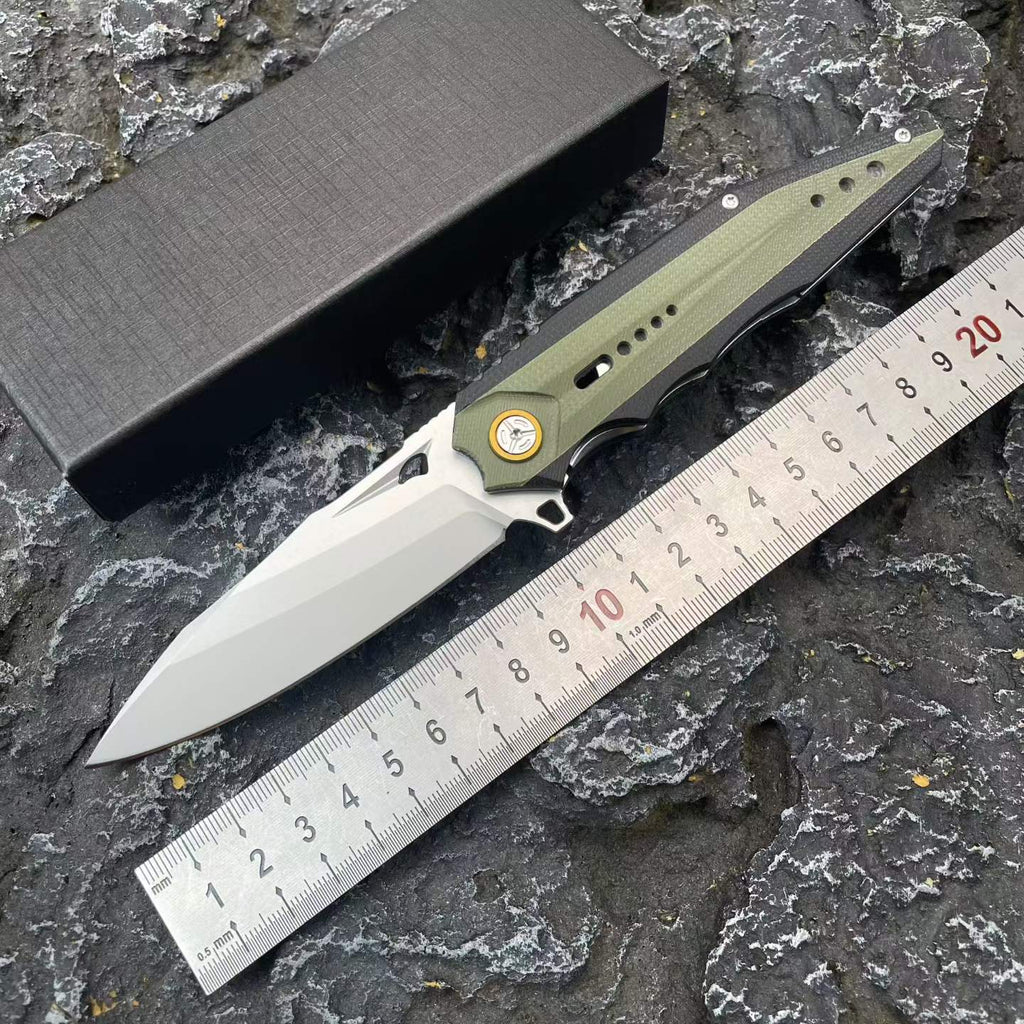 D2 Steel Folding Knife – 61-62 HRC CNC Ground Black & Green G10 Handle