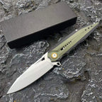 D2 Steel Folding Knife – 61-62 HRC CNC Ground Black & Green G10 Handle