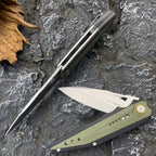 D2 Steel Folding Knife – 61-62 HRC CNC Ground Black & Green G10 Handle