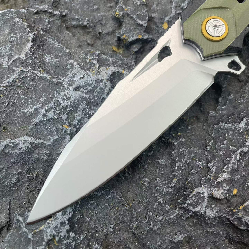 D2 Steel Folding Knife – 61-62 HRC CNC Ground Black & Green G10 Handle