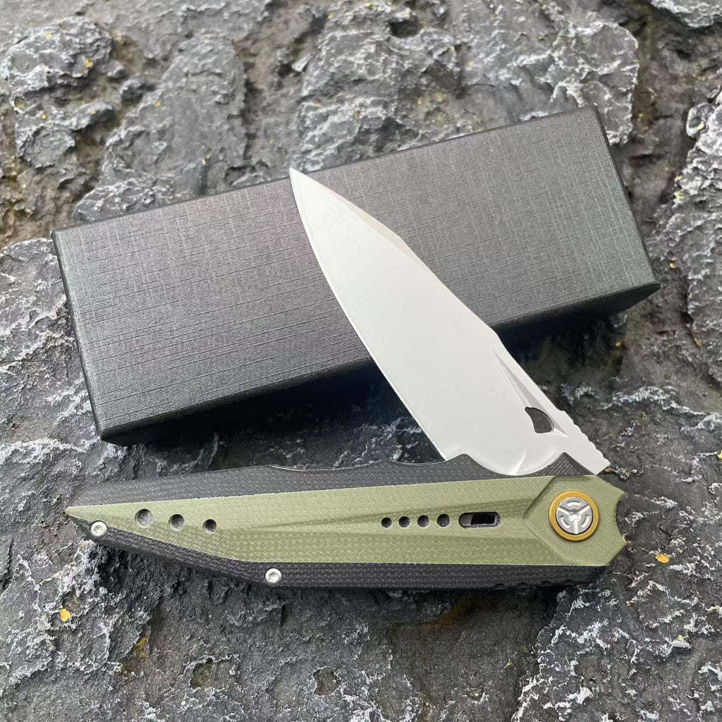 D2 Steel Folding Knife – 61-62 HRC CNC Ground Black & Green G10 Handle