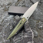 D2 Steel Folding Knife – 61-62 HRC CNC Ground Black & Green G10 Handle