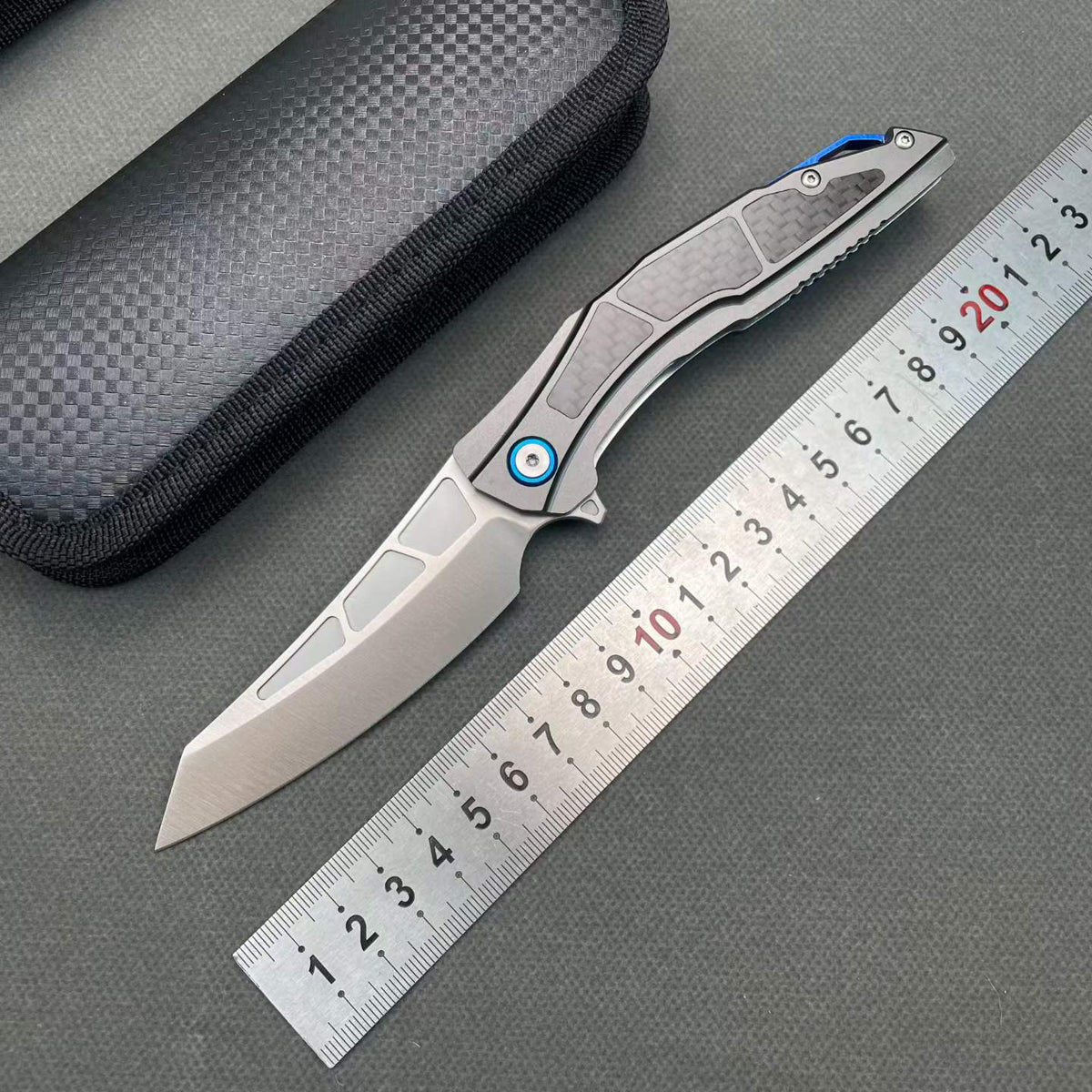 Premium Folding Knife 8CR14 Blade Aluminum Carbon Fiber Handle