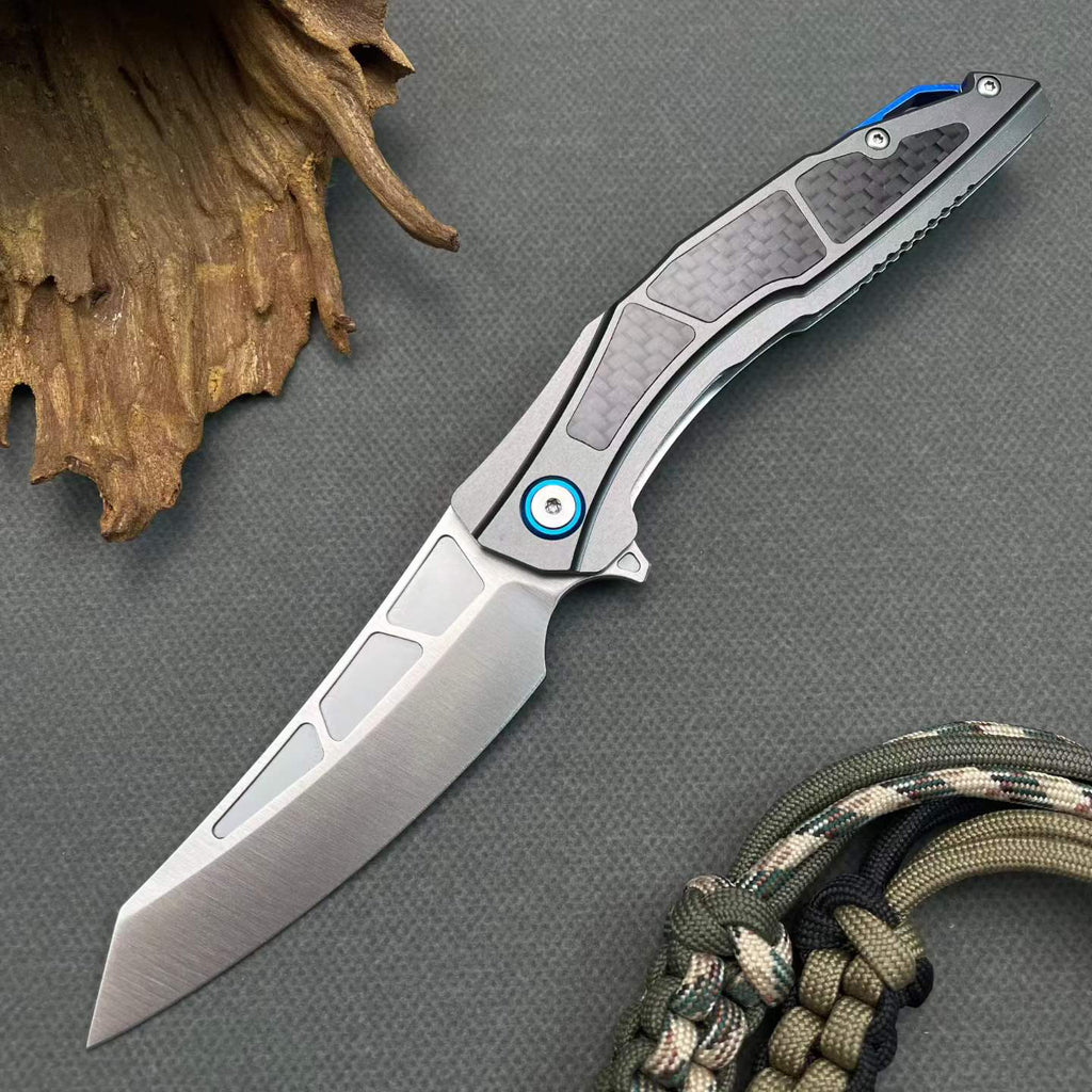 Premium Folding Knife 8CR14 Blade Aluminum Carbon Fiber Handle