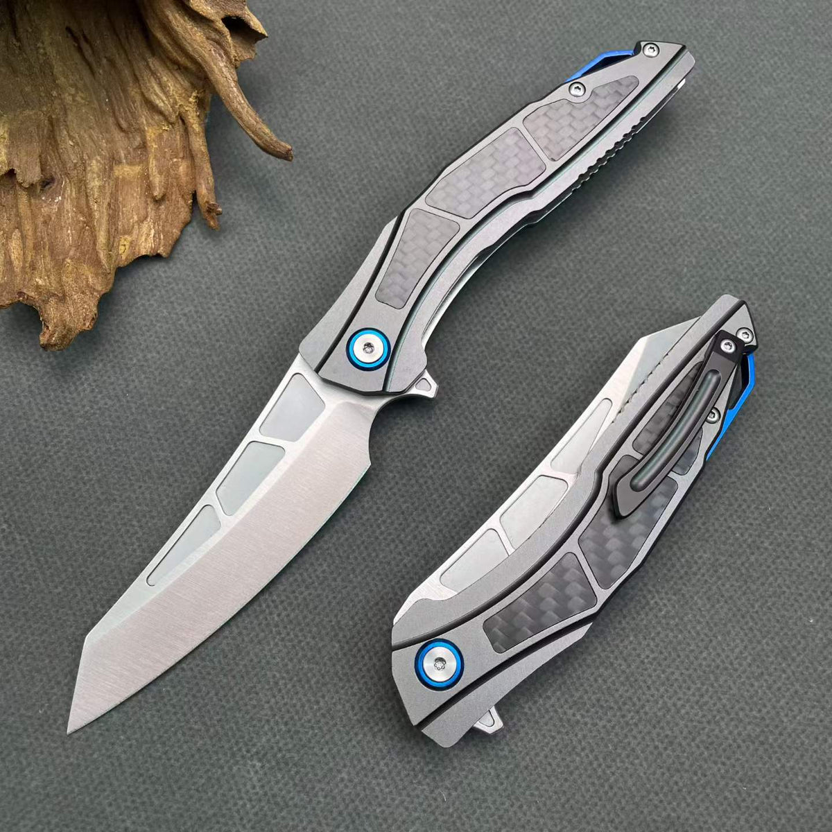 Premium Folding Knife 8CR14 Blade Aluminum Carbon Fiber Handle
