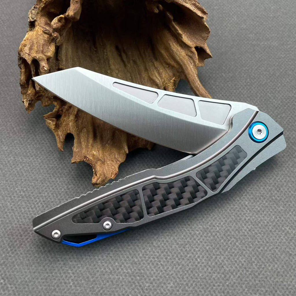 Premium Folding Knife 8CR14 Blade Aluminum Carbon Fiber Handle