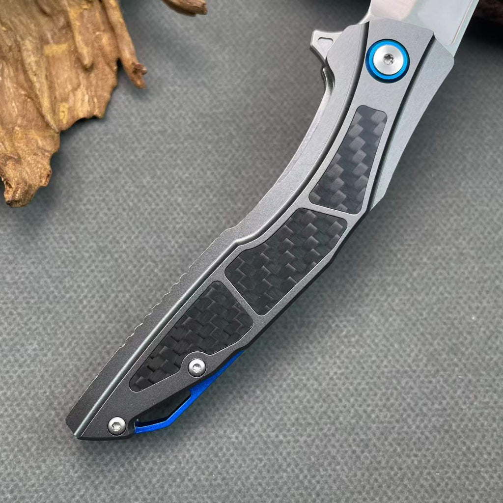 Premium Folding Knife 8CR14 Blade Aluminum Carbon Fiber Handle