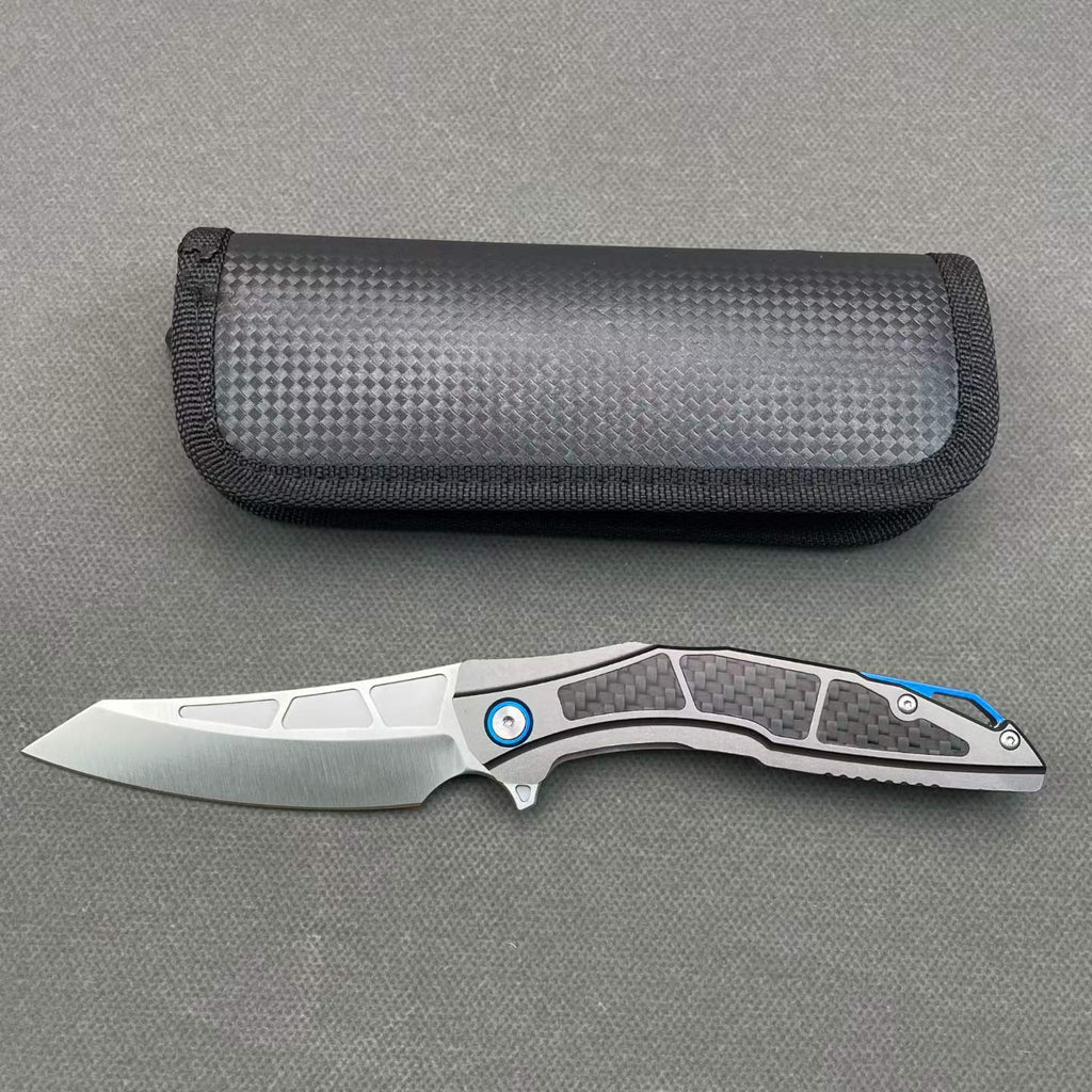 Premium Folding Knife 8CR14 Blade Aluminum Carbon Fiber Handle