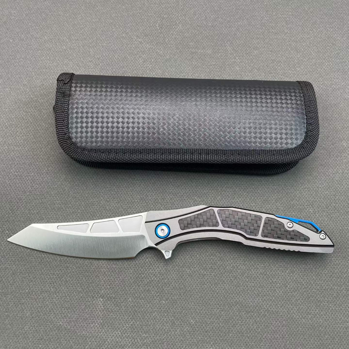 Premium Folding Knife 8CR14 Blade Aluminum Carbon Fiber Handle